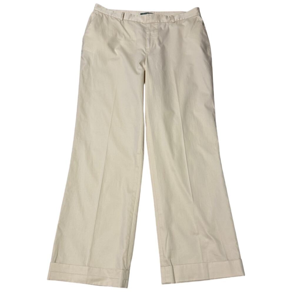 Lauren Ralph Lauren Ivory Cotton Wide Leg Trouser Pants Size 14